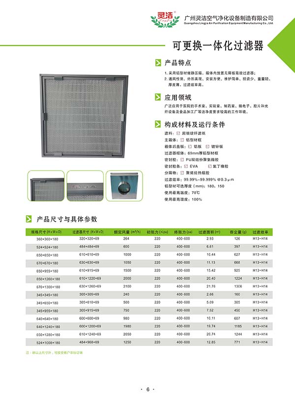 可更换式一体化高效过滤器介绍