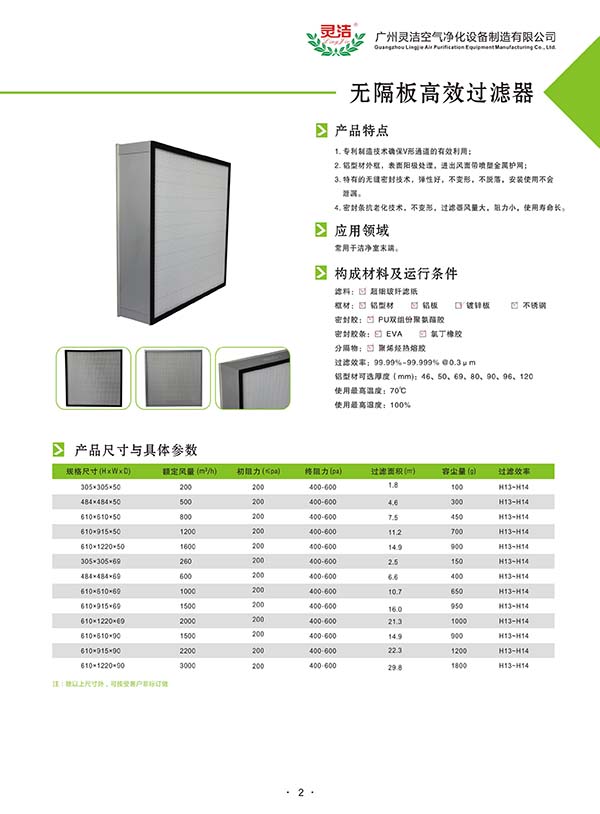 嵌入式无隔板高效过滤器的详细资料